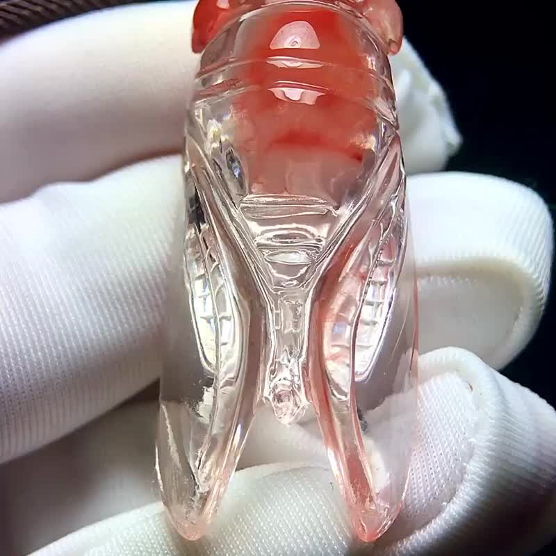極品純天然紅水晶知了吊墜 一鳴驚人紅水晶蟬  雕工精美 - 其他 - 水晶 