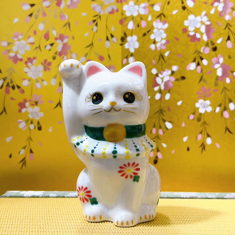 【白華招福】日本清水燒招財貓 | 花結晶 白招福 - 擺飾/家飾品 - 瓷 白色