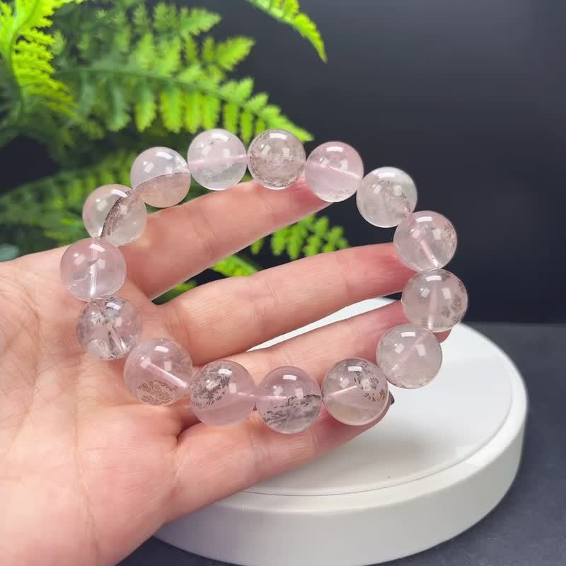 高品質仙女粉天然小樹水晶手串 異象半盆發財樹軟錳礦手錬 15.5mm - 手鍊/手環 - 水晶 粉紅色