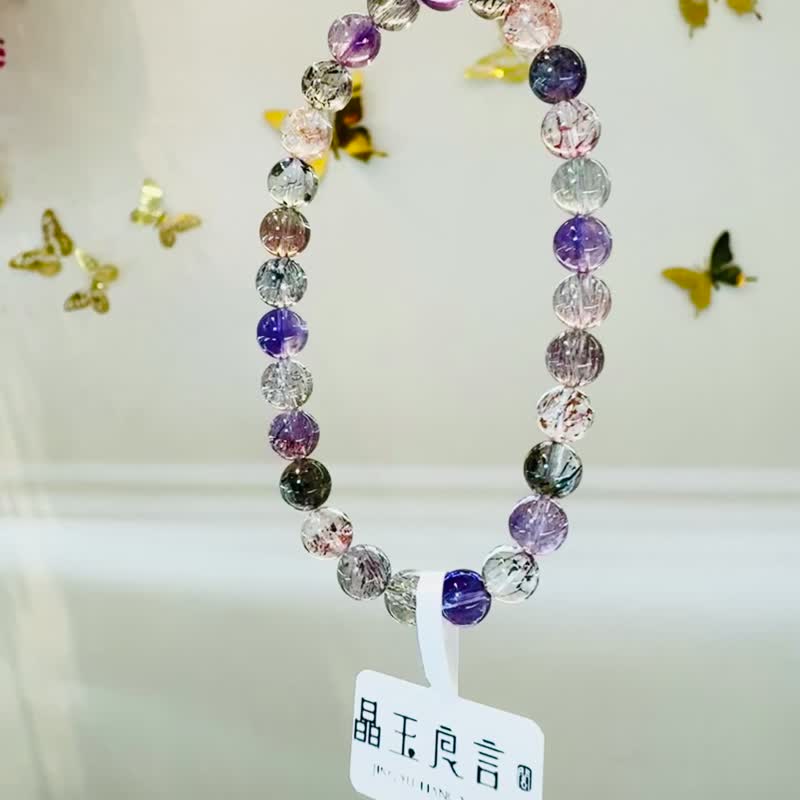 天然精品玻璃體透彩超七水晶6.3-6.5mm10.62g三輪骨幹高頻水晶 - 手鍊/手環 - 水晶 多色