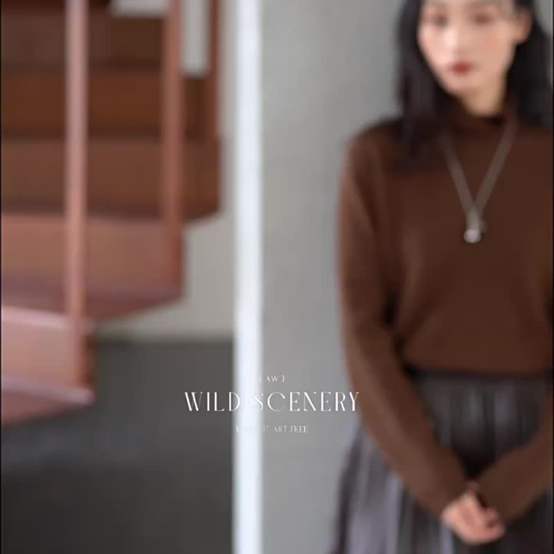 Red/ Brown/white 3-color warm and loving 100% wool one-piece turtleneck sweater knitted inner sweater - สเวตเตอร์ผู้หญิง - ขนแกะ ขาว