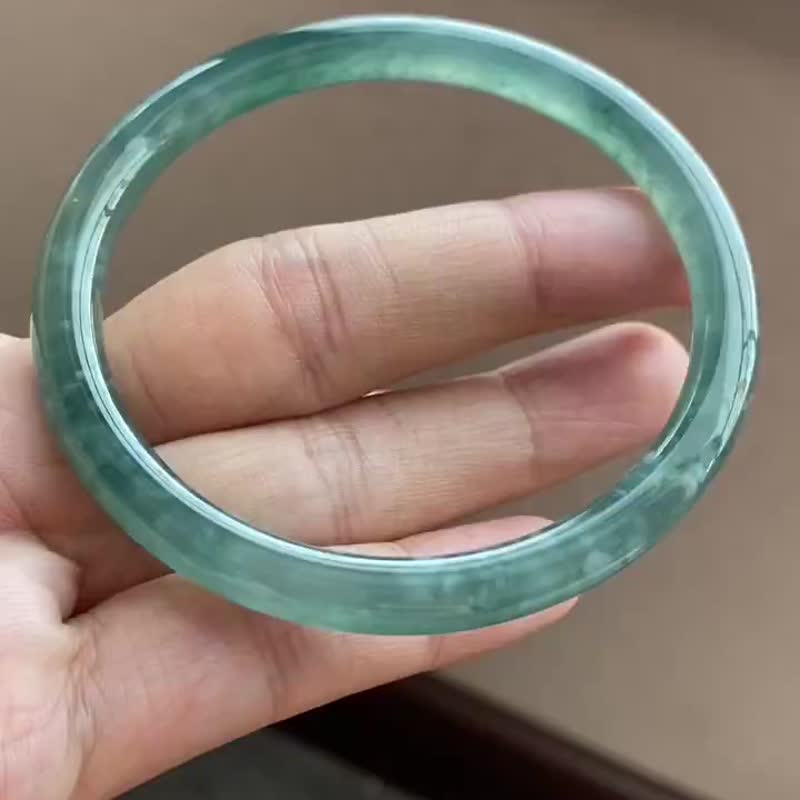 冰種 危地馬拉 天然翡翠 緬甸 A玉 玉鐲 • 冰種藍水翡翠圓鐲 - 手鍊/手環 - 玉石 藍色