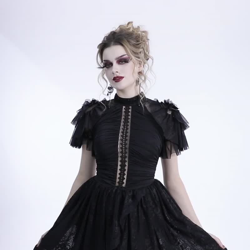 異教徒黑暗精靈繡花工藝禮服裙 - 禮服/小禮服 - 其他材質 黑色