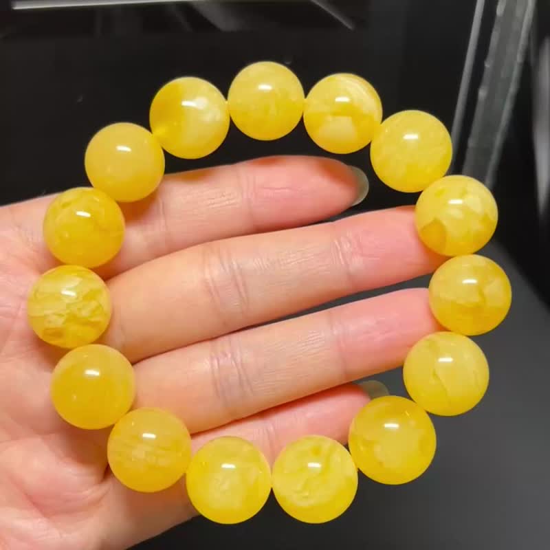 天然波羅的海蜜蠟圓珠手串原礦無優化 俄料雞油黃飄白花 - 手鍊/手環 - 水晶 