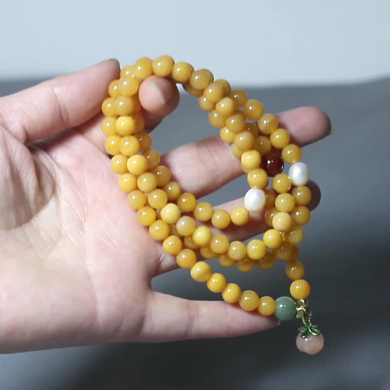 [Peach Bracelet] Natural Huanglong Jade 6mm Round Beads Sweet Bracelet Gift for Women - Bracelets - Jade Orange