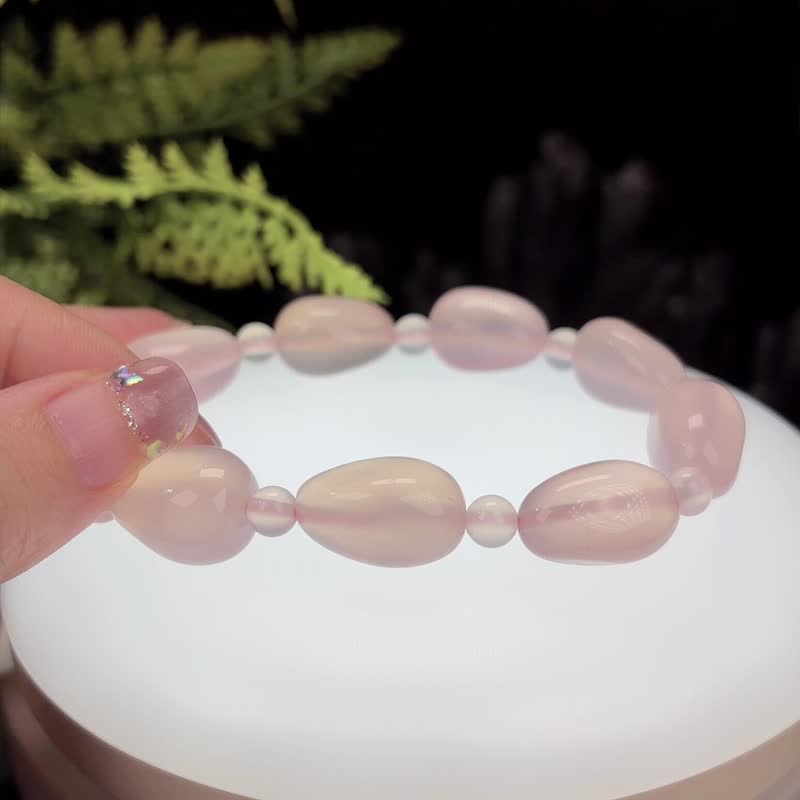 超稀有天然粉瑪瑙手串冰透隨形珠男女款增驅邪旺運增強魅力顯膚色 - 手鍊/手環 - 半寶石 粉紅色