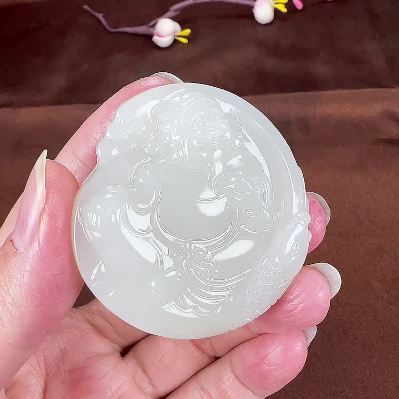 天然新疆和田玉羊脂玉財神吊墜玉質細膩溫潤色澤柔和匠心獨運名師 - 吊飾/掛飾 - 玉石 