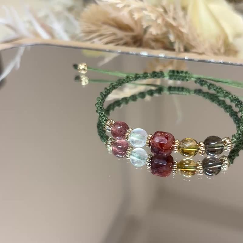 Red Aventurine * Citrine * Smoky Quartz * Moonstone * Strawberry Quartz _ Christmas Wreath Blessings - Bracelets - Crystal Green