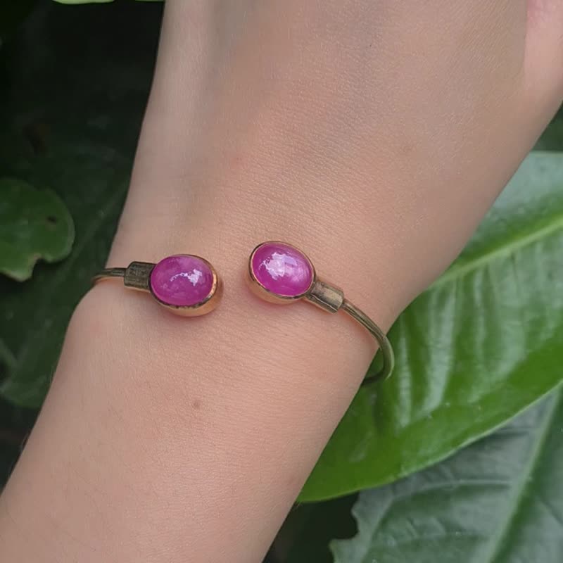 Milky Pink Ruby adjustable silver with rose gold-plated bangle - Bracelets - Gemstone Pink