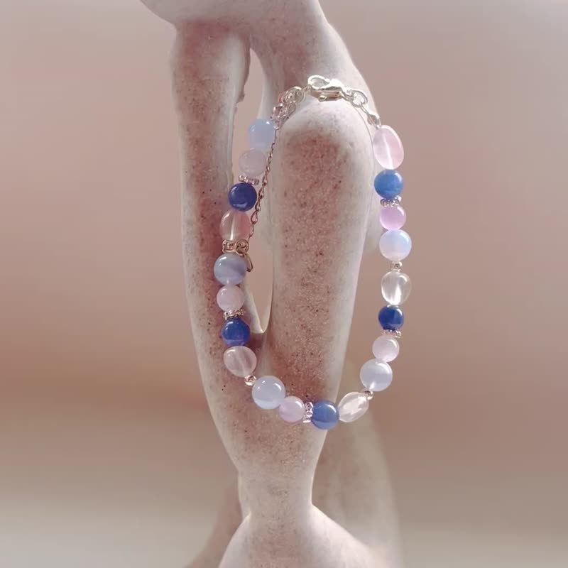 Soul Harmony Rose Quartz + Stone+ Kunzite + Blue Agate Design Bracelet - สร้อยข้อมือ - เครื่องประดับพลอย 