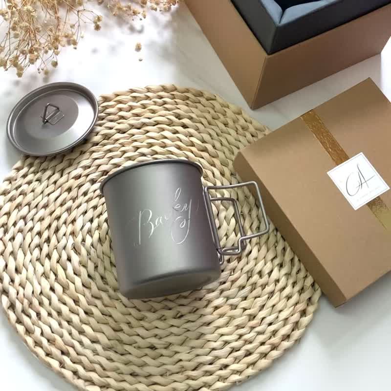 [Customized] Free engraved titanium camping cup 650ml, travel, birthday, promotion couple gift - Camping Gear & Picnic Sets - Other Metals Gray