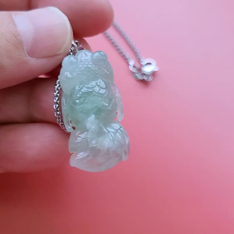 【親翠】天然翡翠 高冰微玻睛飄花精工美金魚粗鏈鎖骨鏈 金玉滿堂 - 項鍊 - 玉石 多色