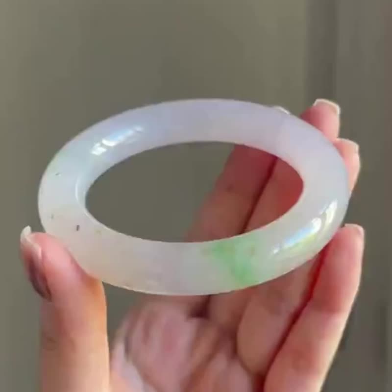 冰種翡翠天然翡翠玉鐲 A玉手鐲玉鈪 • 冰種櫻花粉翡翠圓鐲 - 手鍊/手環 - 玉石 粉紅色