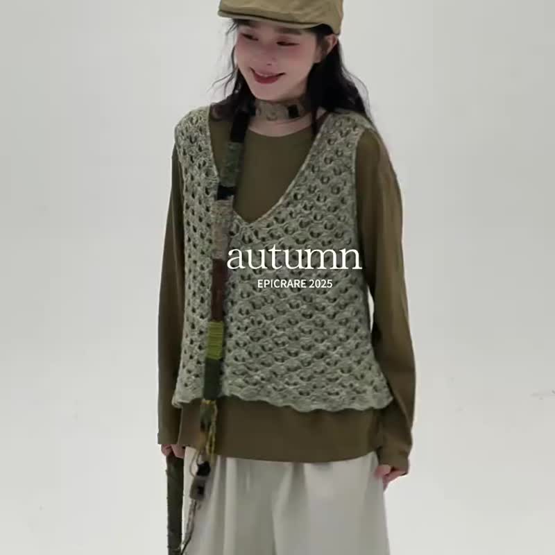 2顔色 慵懶感寬鬆長袖T恤 日系文藝休閒復古舒適簡約上衣 - 女 T 恤 - 棉．麻 綠色