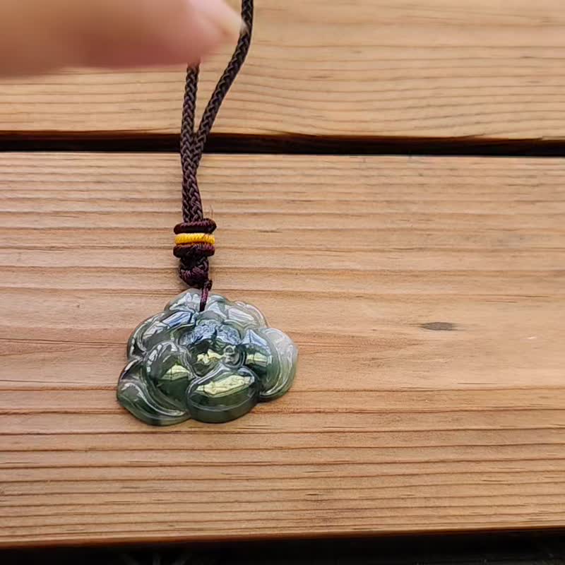 親翠 天然翡翠 冰飄花帶黃美蓮花調整式繩鏈 - 項鍊 - 玉石 多色