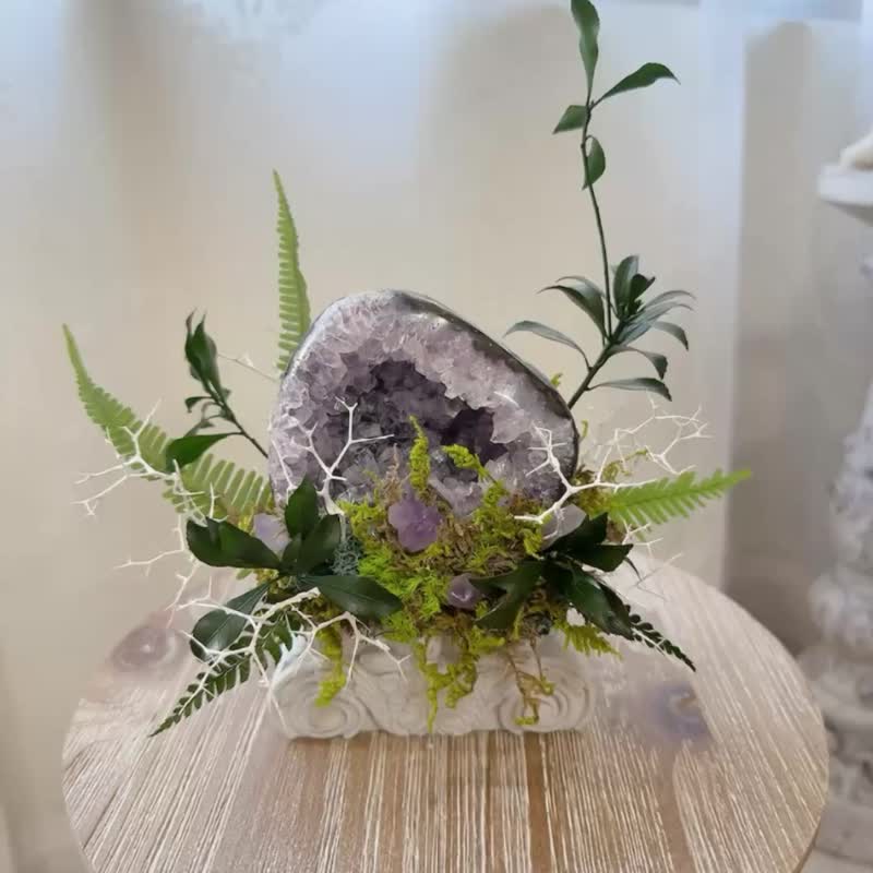 文藝復興_紫水晶洞 招財消磁 羅馬柱上的療癒小宇宙 - 盆栽/植栽 - 水晶 紫色