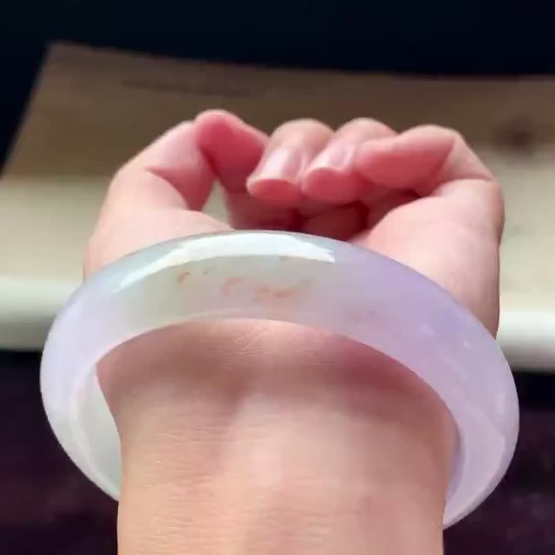 冰種翡翠天然翡翠玉鐲 A玉手鐲 玉鈪 • 糯冰種三彩翡翠貴妃鐲 - 手鍊/手環 - 玉石 紫色
