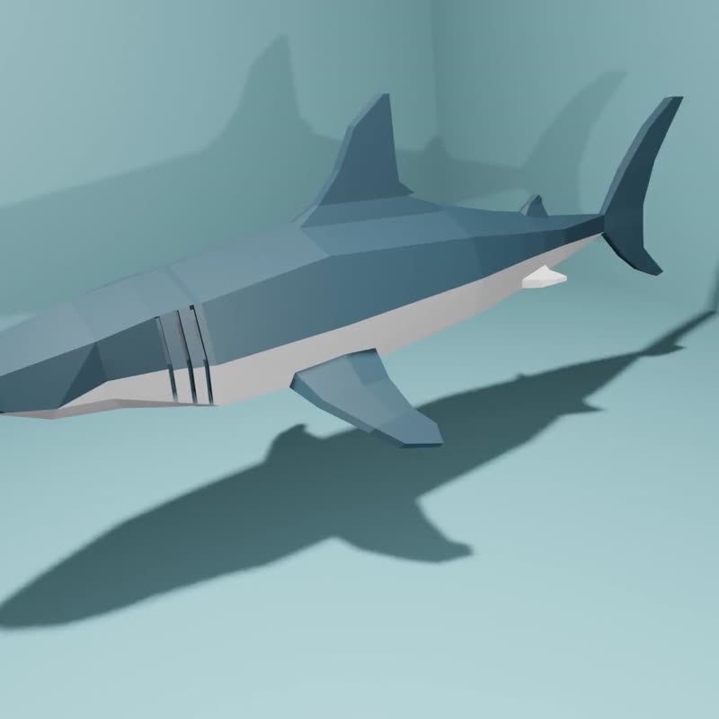 Shark LowPoly, origami, Papercraft. 3d model, design. - 圖文模板設計 - 其他材質 