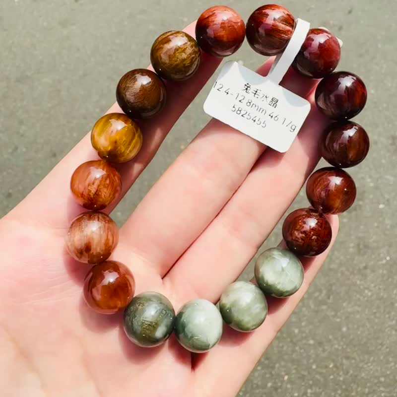 小資本秋冬色兔毛水晶12.4-12.8mm46.17g正向積極防負面帶灰兔毛 - 手鍊/手環 - 水晶 多色