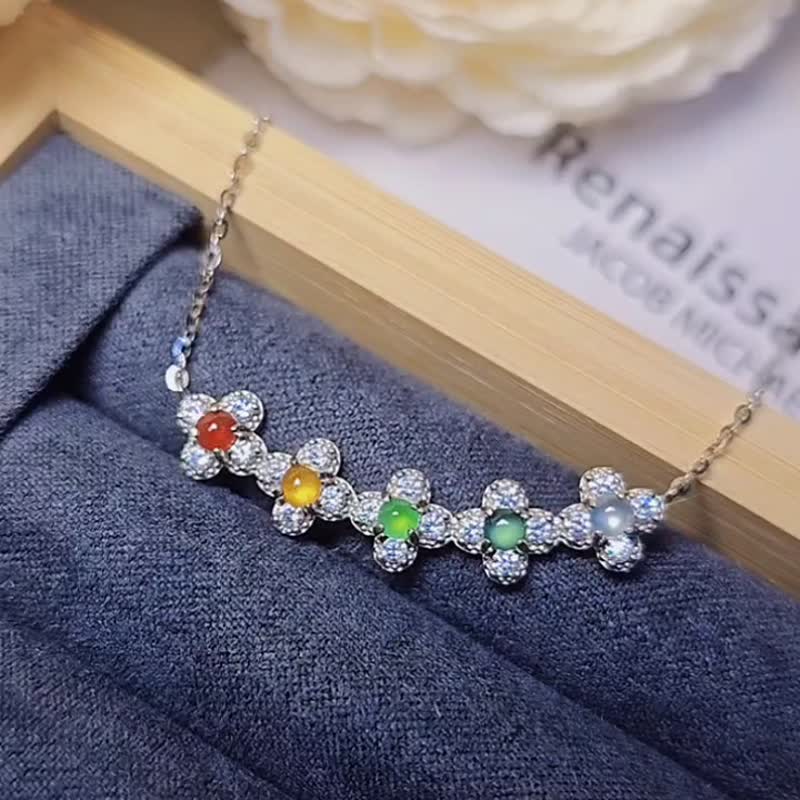 |幸運彩虹仙子|A貨翡翠冰玻多寶彩虹蛋3mm純銀鍍18k仙氣項鏈 - 項鍊 - 玉石 