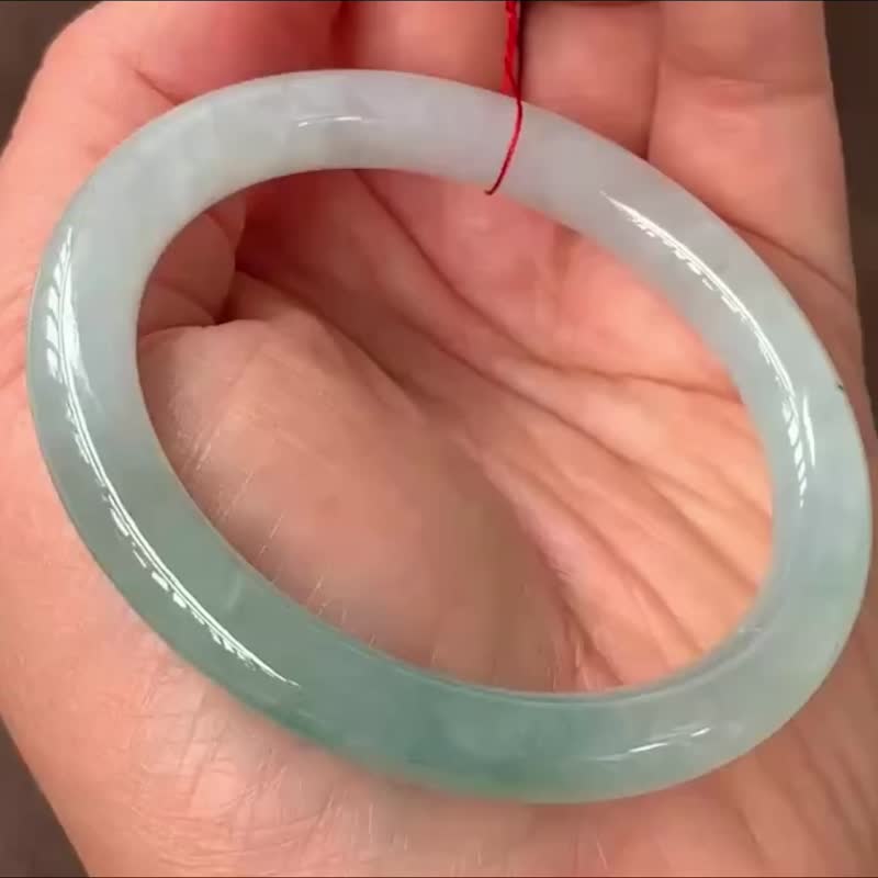 冰種 天然翡翠 緬甸 A玉 玉鐲 • 糯冰種湖綠翡翠圓鐲 - 手鍊/手環 - 玉石 綠色