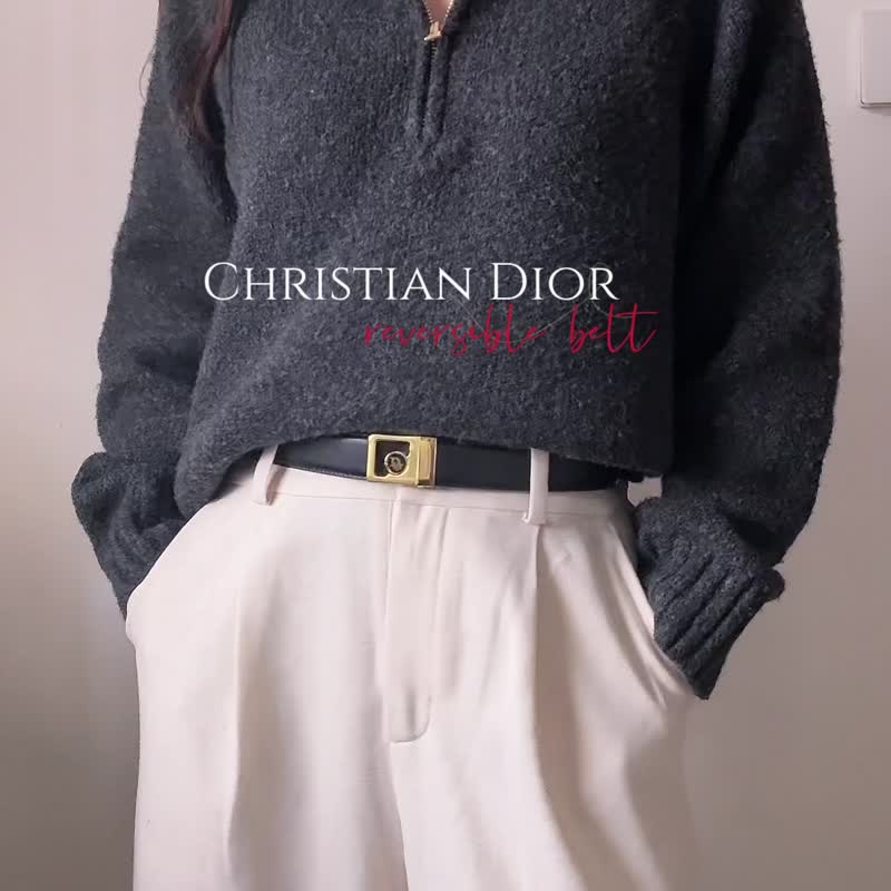 中古正規品 Christian Dior ベルトバックル レザーリバーシブルベルト 男女兼用 スペイン製 - ベルト - 金属 ブラック