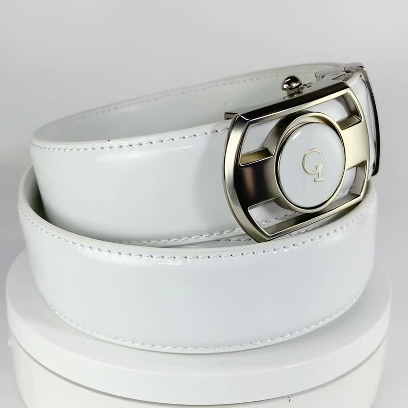 Green Golf Belt for Men, Leather Ratchet Belt with Automatic Buckle - เข็มขัด - หนังเทียม ขาว