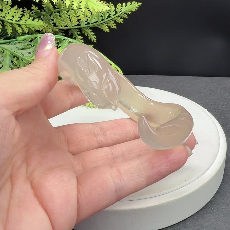 淺香槟瑪瑙開口手镯 58MM 高冰淨體起光龍鱗紋扭扭款 手雕九尾狐 - 手鍊/手環 - 半寶石 金色