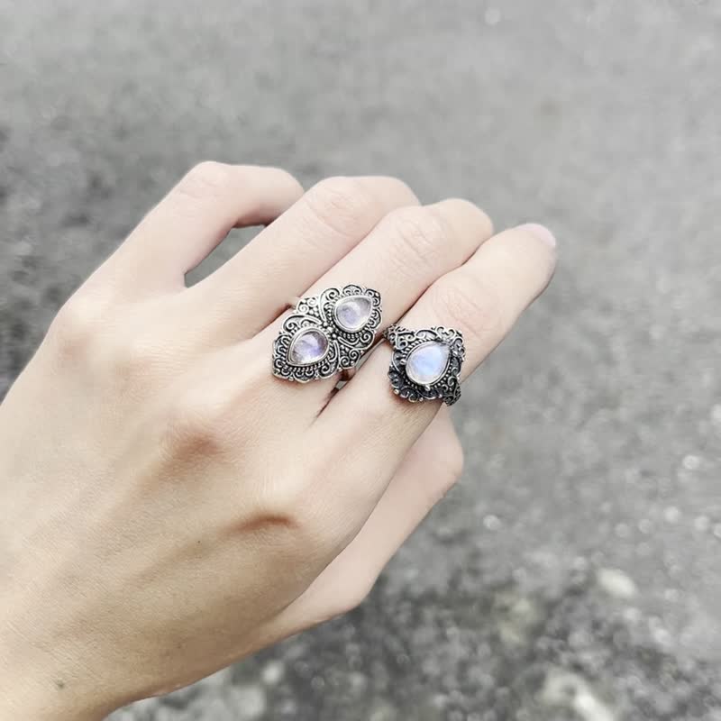 Xiyingyao 925 Silver moonstone natural stone live ring ethnic style retro hippie men and women - แหวนทั่วไป - คริสตัล สีเงิน