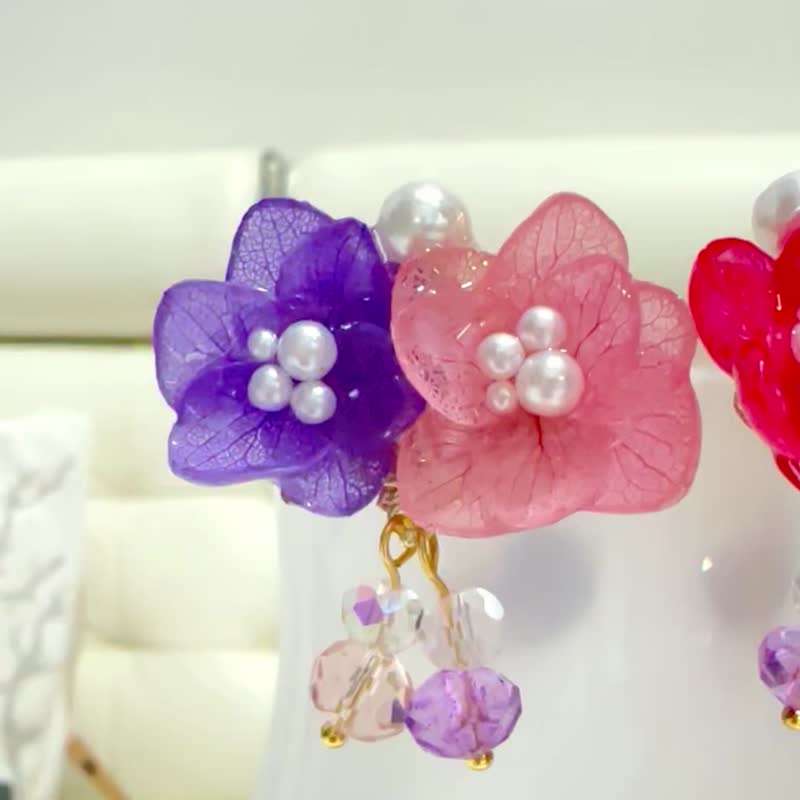 Hydrangea with Austrian crystal ponytail hook/pony hook - Headbands - Plants & Flowers Multicolor