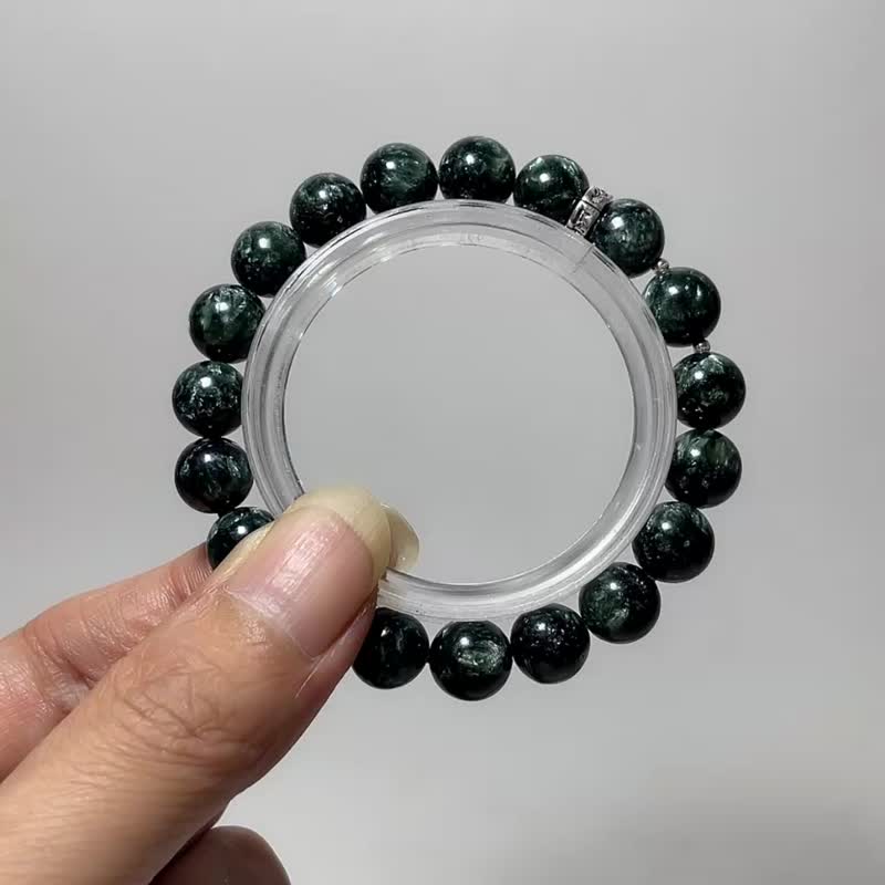 天然礦石 綠龍晶 9.5 mm 925純銀 手鍊 - 手鍊/手環 - 寶石 綠色