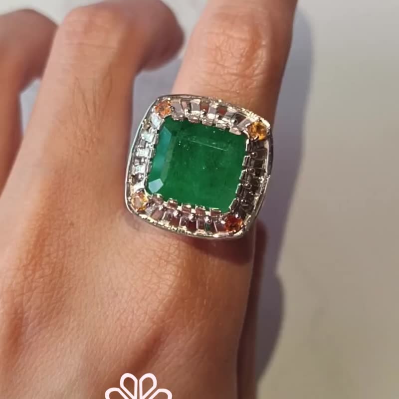 Natural Emerald 10 Cts Ring Sterling Silver 925 With Whitegold Plated 8.5 US. - 戒指 - 純銀 綠色