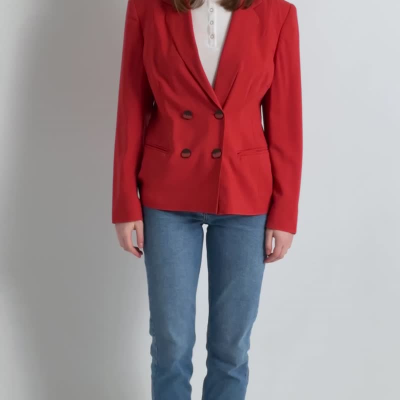 CERRUTI 1881 Wool Long Sleeve Red Midi Buttons Up Long Style Blazer Size M 7090 - 女西裝外套 - 羊毛 紅色