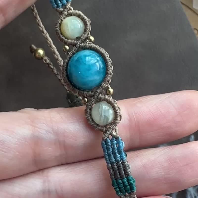BB171 民族風 蠟線編織 磷灰石珠 方解石珠 手環 (可調長度) - 手鍊/手環 - 寶石 咖啡色