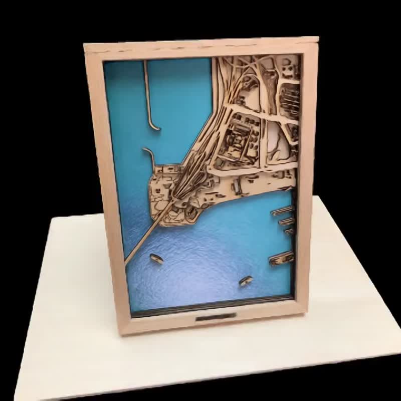 香港西九龍の 3D 航空地図 - 置物 - 木製 