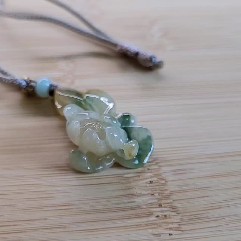 【親翠】天然翡翠 冰黃加綠三彩蓮花調整式繩鏈 - 項鍊 - 玉石 