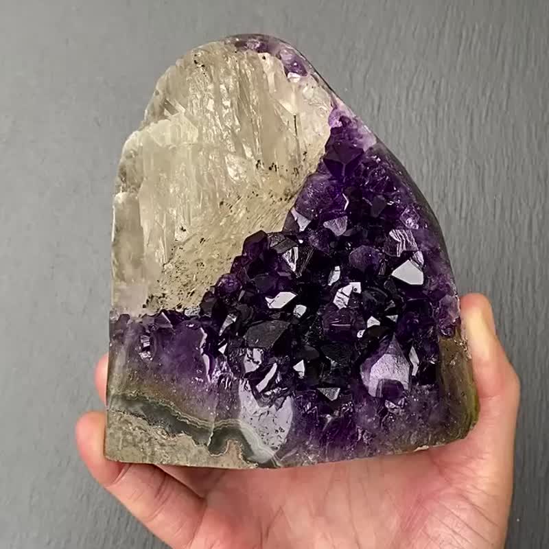 Natural raw ore top imperial amethyst town symbiotic calcite amethyst cluster positive wealth luck crystal - ของวางตกแต่ง - คริสตัล สีม่วง