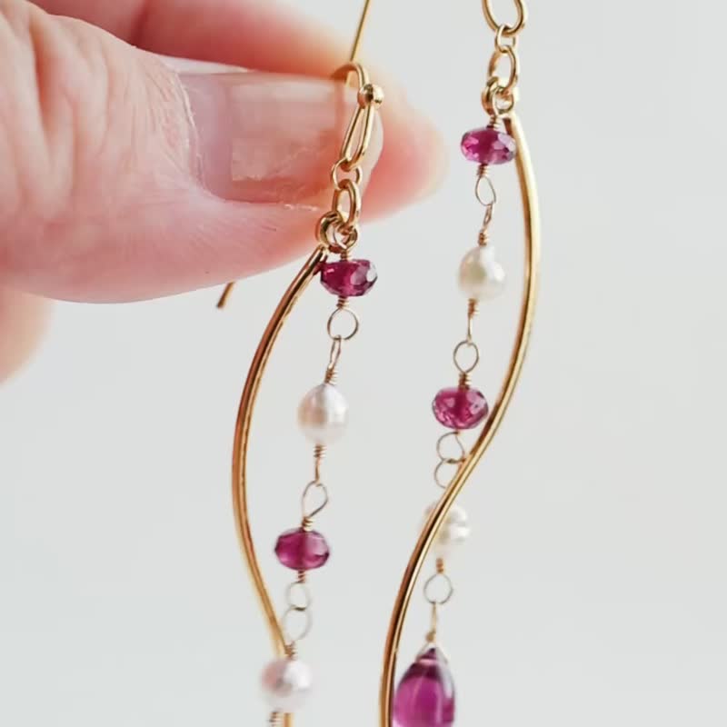 Purple Garnet Akoya Pearl Earrings Clip-On Charm - Earrings & Clip-ons - Stone Purple