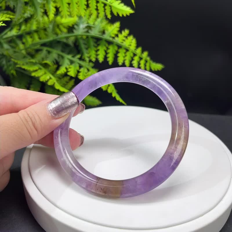 精品 玻利維亞 紫黃晶手镯 62MM 冰透星光閃片 雙色紫黃水晶手環 - 手鍊/手環 - 水晶 