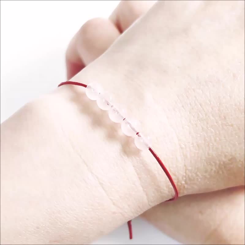 Rose Quartz October Lucky Leather Bracelet Quintuple Gems Blessing Red Cord - Bracelets - Semi-Precious Stones Red
