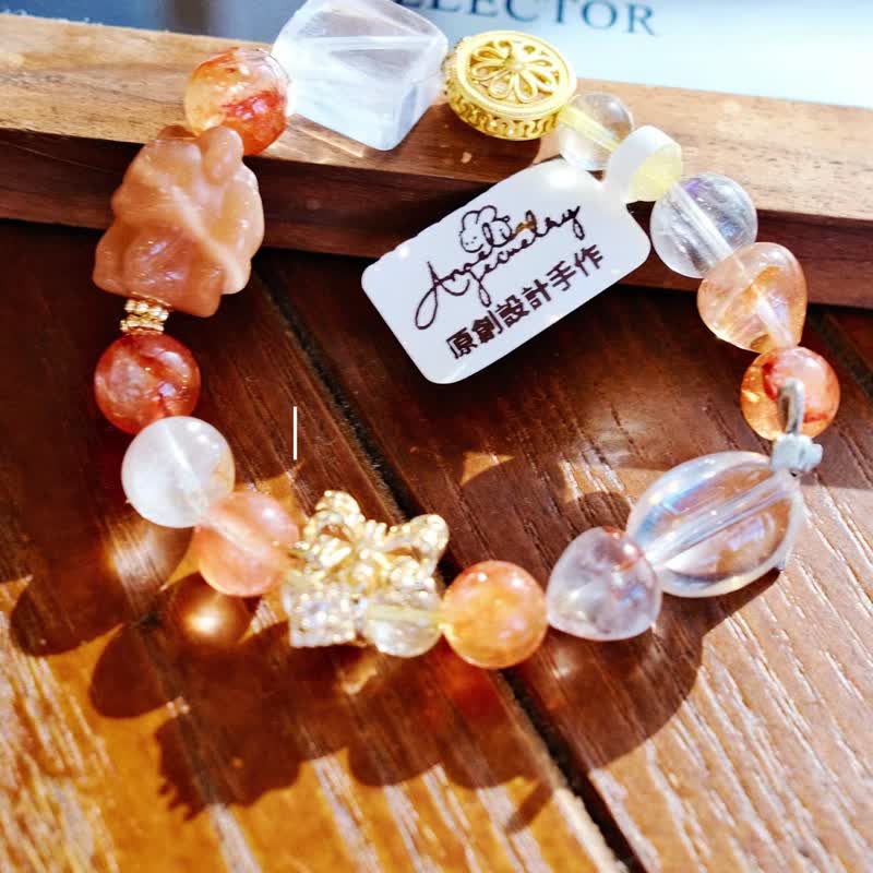 大唐盛宴方糖彩虹膠花水晶鳳凰靈氣能量丨彌雅原創設計 - 手鍊/手鐲 - 水晶 紅色