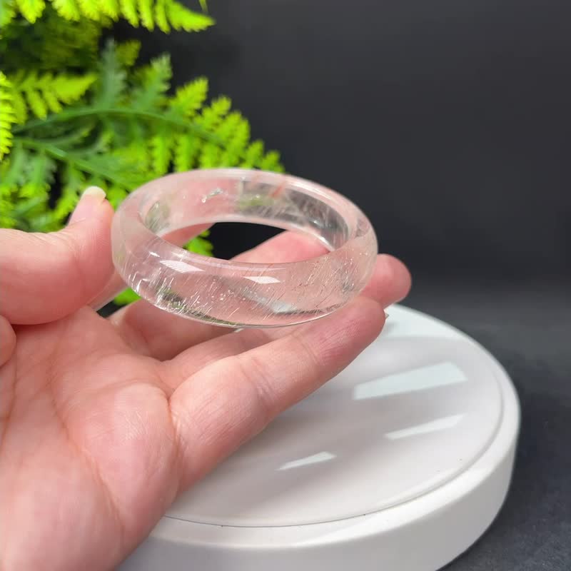 超稀有玻璃體白色兔毛水晶手鐲50MM 閃片全順飄銅髪晶手環 活力 - 手鍊/手環 - 水晶 白色
