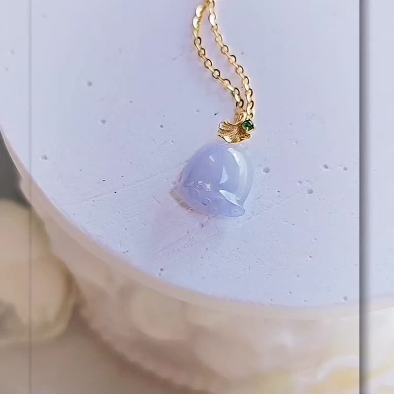 Good Luck | Pure 18k Gold Ginkgo Leaf Purple Lotus | Natural Burmese Grade A Jade Pendant Necklace - Necklaces - Jade 