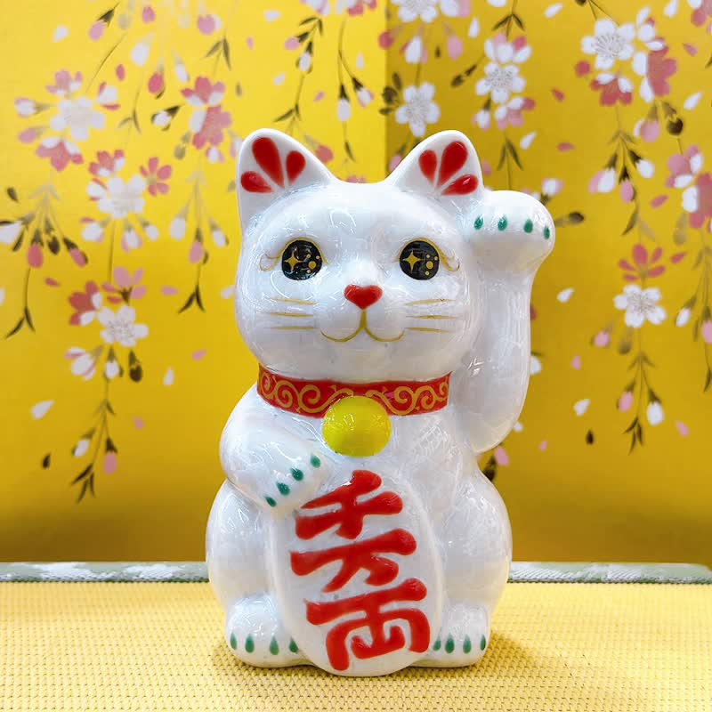 【白福萬両】日本清水燒招財貓 | 花結晶 白 - 千万両 左 - 擺飾/家飾品 - 瓷 白色