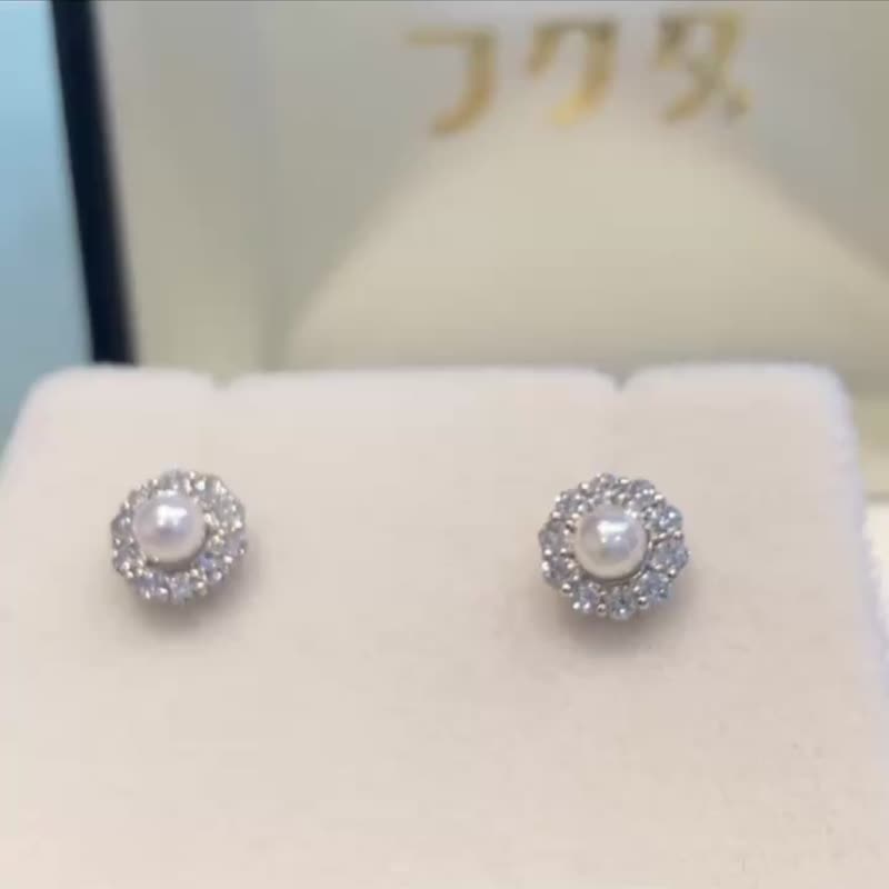 Akoya Baby Pearl Diamond Earrings K18, Platinum - ต่างหู - เพชร 