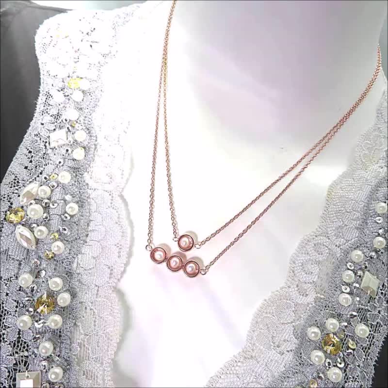 Bubbly Necklace Silver Rose Gold Circle Plus Pearl Charms Option Titanium Steel - Necklaces - Sterling Silver Gold