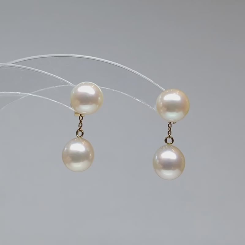 Japanese Akoya pearl earrings and charms 7.5－8.0mm 18K yellow gold - ต่างหู - ไข่มุก 