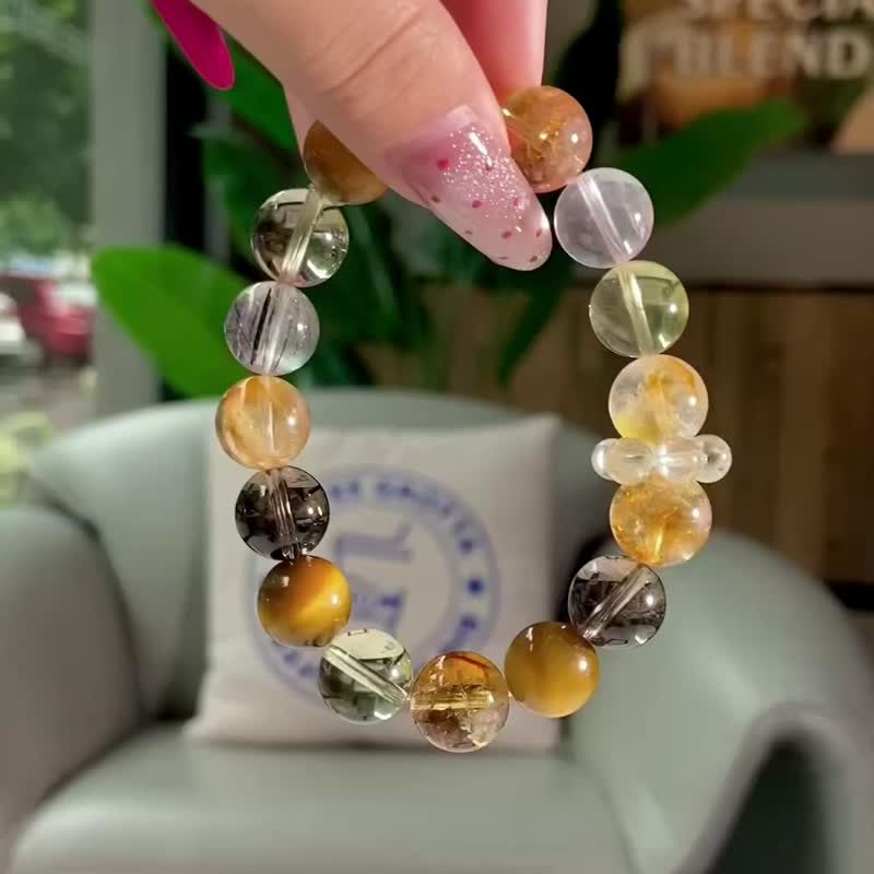 天然金虎眼黃塔晶白水晶黑髮晶茶晶黃水晶多寶手鏈緩壓穩定情緒 - 手鍊/手環 - 水晶 