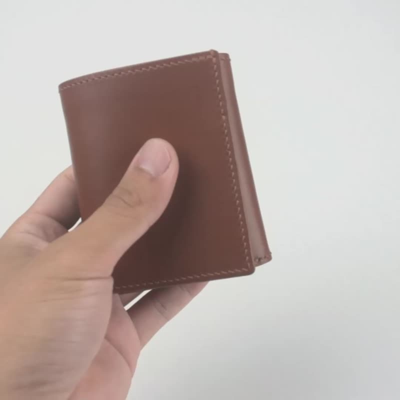 Coin Purse Tri-fold Short Clip - Brown - กระเป๋าสตางค์ - หนังแท้ สีนำ้ตาล