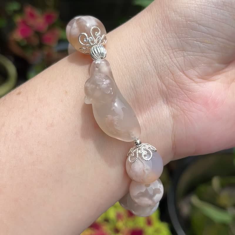 Big Jelly Cat─Original bracelet. Sakura agate. Basic hand circumference is 17cm. Hand circumference can be modified - Bracelets - Semi-Precious Stones Multicolor